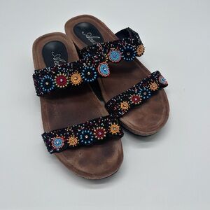 Azura Bahama Beaded Sandals Black Multi Color- size 40 ( U.S. 9-9.5)